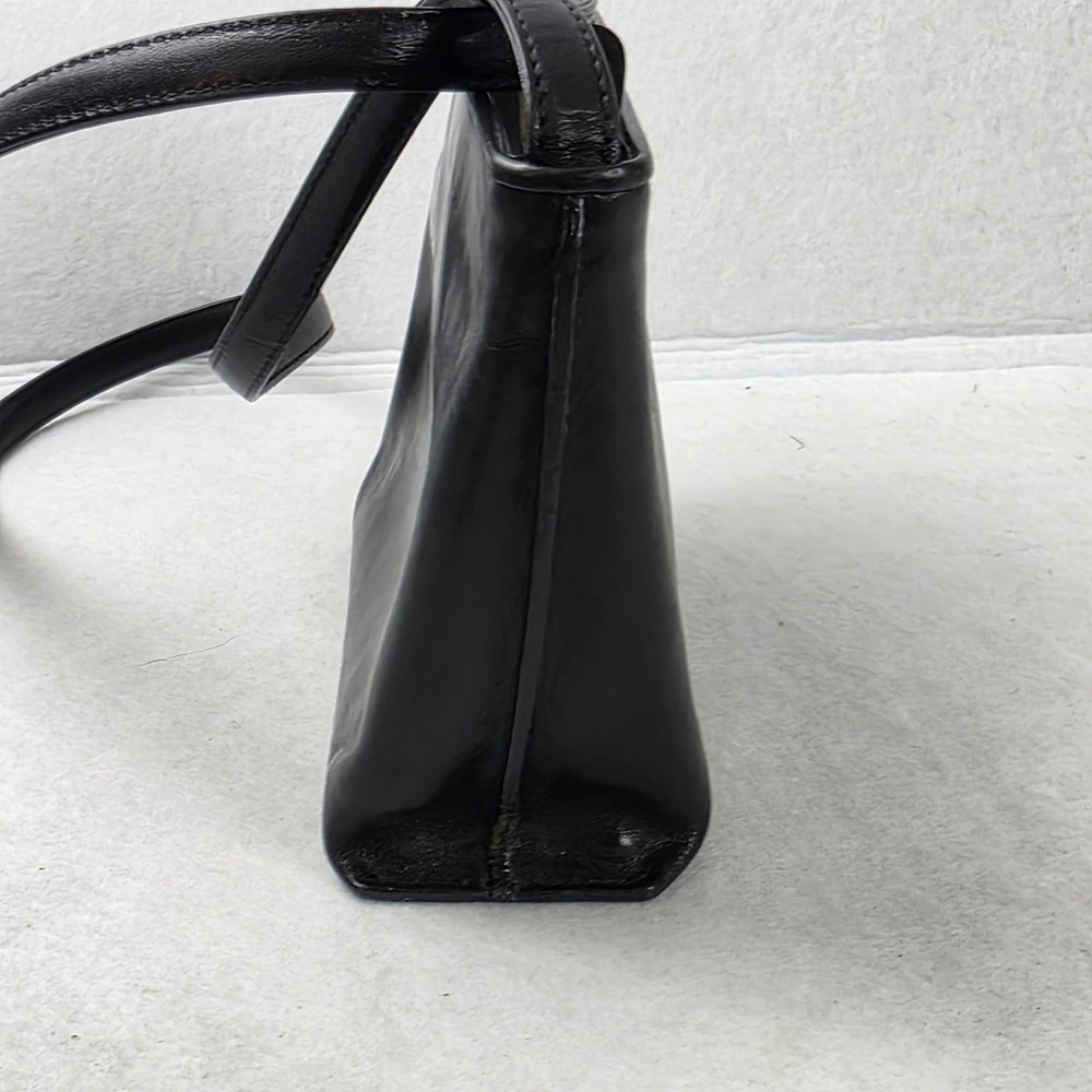 Vintage Monsac Black Leather Shoulder Bag Small Zip Top Minimalist Purse - Picture 4 of 12